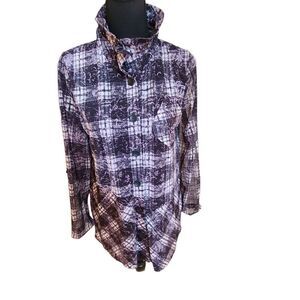 Terra Women's Button Tunic Blouse High Neck Long Sleeve Small